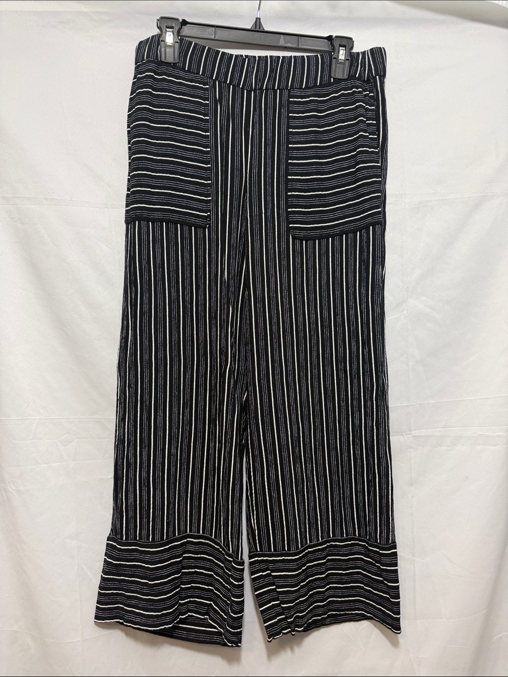 LOFT Black and White Striped Wide-Leg Pants